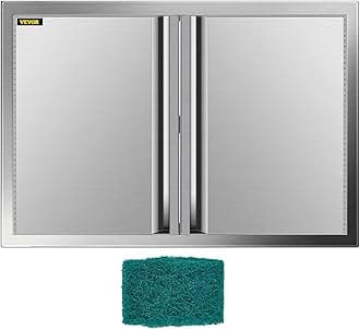 VEVOR BBQ Access Door 30.5W x 21H Inch, Double BBQ Door Stainless Steel with Recessed Handle, Outdoor Kitchen Doors for BBQ Island, Grill Station, Outside Cabinet