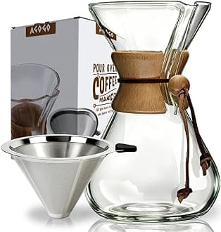 AGOGO Pour Over Coffee Maker Glass - Barista Kit with 304 Stainless Filter for Home, Office, Camping, Cafes - Easy Clean Coffee Dripper Set (Soft Towel&Brush) (40oz Classic w/SS Filter)