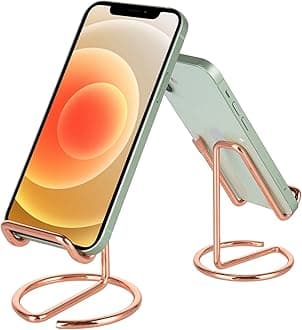 ROPOSY 2 Pack Cell Phone Stand for Desk, Cute Metal Rose Gold Cell Phone Stand Holder Desk Accessories, Compatible with All Mobile Phones, iPhone, iPad