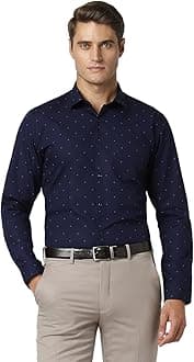 Peter EnglandMen's Cotton Slim Fit Ditsy Printed Full Sleeve Shirt