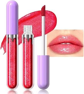 Bright Red Glitter Liquid Lip Gloss, Diamond Shimmer Lipstick Lip Glaze, Shiny Glitter Glossy Shimmery Finish Waterproof Lip Gloss for Women, High Pigmented Lipstick Makeup for Lips 05#