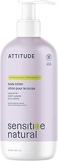 ATTITUDE Body Lotion for Sensitive Skin, EWG Verified, 98% Natural-Origin Moisturizer with Oat Extract, Vegan, Dermatologist-Tested, Hydrating Lotion for Dry Skin, Sweet Jasmine Scent, 16 Fl Oz