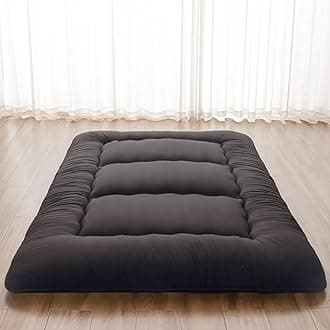 Japanese Floor Mattress, Futon Mattress with Portable Storage Bag and Washable Cover, Roll Up Thick Tatami Mat Suitable for Camping, Guest Room, Black, Twin