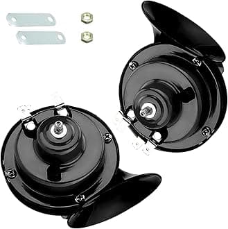 2 PCS 300DB Super Loud Train Horn, 12V Waterproof Electric Snail Double Horn, Universal Car Snail Horn Replacement Kit, for Motorcycle, Truck, Sedans (Black), ALELB201BL-2PS