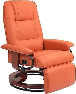 HOMCOM Swivel Recliner Chair, PU Leather Reclining Armchair with Retractable Footrest, Lounge Chair with Wood Base and Adjustable High Back for Small Spaces, Living Room, RV, Bedroom, Orange