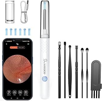 VITCOCO Ear Wax Removal 1080p Ear Cleaner with 7 Pcs Ear Cleaning Kit, Ear Wax Removal Tool with 6 Led Lights & 6 Ear Spoons, Otoscope Ear Camera for iPhone, Ipad, Android Phones-White