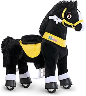 PonyCycle Horse Ride on Toys for Kids Ride on Horse Spirit Toys Essential Model E, Size 4 for Kids Age 4-7/35.4" Height, Birthday Gifts Plush Animal Giddy up Riding Toys Ride on Pony Animal Black E438