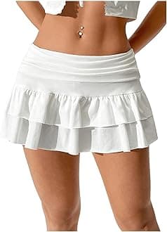 Verdusa Women's Ruffle Layered Mini Skirts Fold Over Flared Flowy Y2K Skirt with Shorts Underneath Summer Vacation Outfits