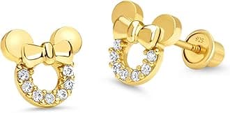 Lovearing14k Gold Plated Brass Mouse Cubic Zirconia Screwback Baby Girls Earrings with Sterling Silver Post