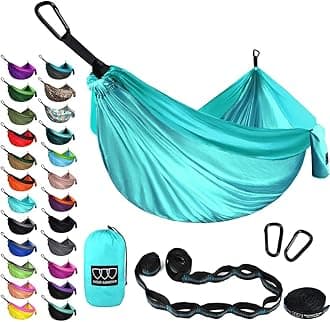 Gold Armour Camping Hammock - XL Double Parachute Hammock (2 Tree Straps 16 LOOPS/10 FT Included) USA Brand Lightweight Nylon Portable Mens Womens Kids Best Camping Accessories Gear