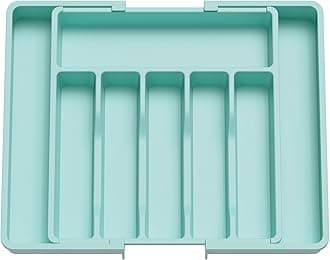 Lifewit Silverware Drawer Organizer, Expandable Utensil Tray for Kitchen, BPA Free Flatware and Cutlery Holder, Adjustable Plastic Storage for Spoons Forks Knives, 13-22 x 15", Turquoise