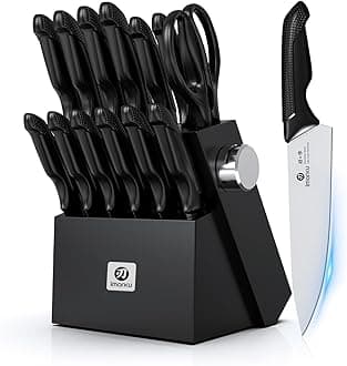 14 Pieces Professional Stainless Steel Kitchen Knife Set, Includes Knife Base, Sharpener and Scissors, Knife Set, Dishwasher Safe, with Ergonomic Handle, Black