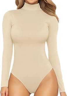 Women's Mock Turtle Neck Long Sleeve Tops Bodysuit Jumpsuit