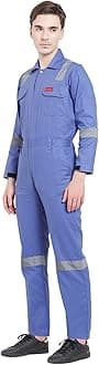 FRENCH TERRAIN® MEN'S 100% COTTON INDUSTRIAL WORK WEAR COVERALL BOILER SUIT WITH REFLECTIVE TAPE 210 GSM (2XL - 44, PETROL BLUE)