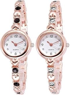 AcnosPremium Brand Analogue White Dial Rosegold Silver Bengle Watch Gift for Girls Women Watch for Girl Or Women Combo of 2