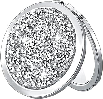 Magnifying Silver Compact Mirror - Mix Diamond Mirrors 1x/2x Magnification Travel Makeup Mirrors,Double Sided Small Pocket Mirror,Folding Purse Mirror,Cosmetic Mirror for Gift