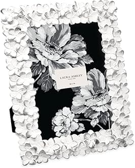 5x7 White & Silver Flower Textured Hand-Crafted Resin Picture Frame w/Easel & Hook for Tabletop & Wall Display, Decorative Floral Design Home Décor, Photo Gallery, Art (5x7, White/Silver)