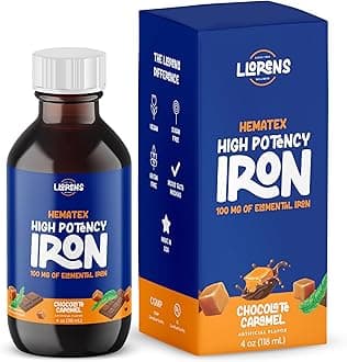 Iron Supplement High Potency Liquid Iron for Adults by Hematex - 100mg Polysaccharide Iron Complex Iron Supplements for Anemia and Iron Deficiency (Chocolate Caramel Flavor)