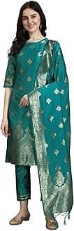 VredeVogel Women's Cotton Silk Jacquard Kurta Pant with Dupatta Set