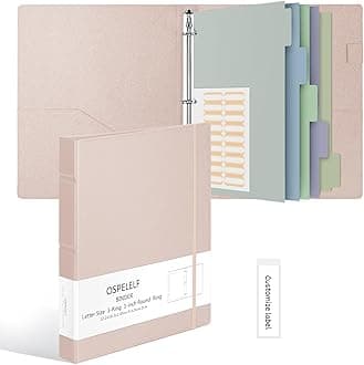 Ospelelf Vintage Hardcover 3 Ring 1 inch Leather Binder, Professional Binders Organizer Suitable for Letter Size Documents, Binder Dividers with Tabs, Faux Rose Gold Leather