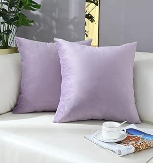 mixeoo Comfy Lavender Throw Pillow Covers Decorative Square Solid Thick Velvet Super Soft Cushion Cases Home Decor for Sofa Couch Living Room Chair, Set of 2, 16 x 16 Inch