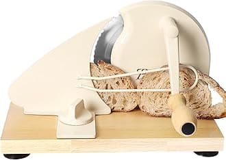 Brvclon Manual Bread Slicer for Homemade Sourdough,Adjustable Thickness,Hand Crank Bread Slicer with Stainless Steel Blade, Aluminum Alloy Frame & Solid Wood Base with Natural Wood Veneer Finish