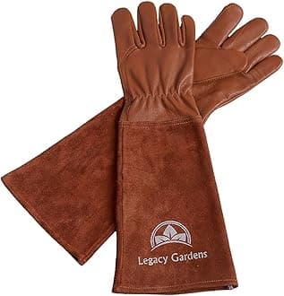 Legacy Gardens Leather Gardening Gloves for Women and Men | Thorn and Cut Proof Garden Work Gloves with Long Heavy Duty Gauntlet | Suitable for Thorny Bushes Cacti Rose Pruning - Small Brown