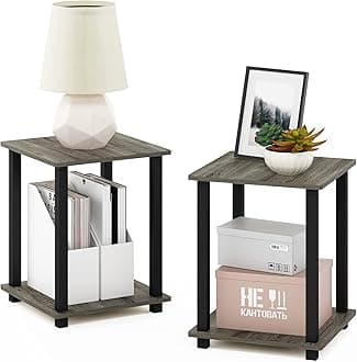 Furinno Simplistic Set of 2 End Table, French Oak Grey/Black