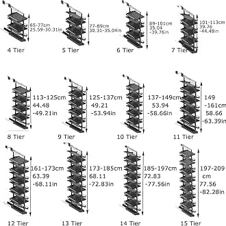 Pull-Out Shoe Rack Organizer for Closet Shoe Cabinet,Adjustable Height Retractable Metal Stackable Shoe Rack, Vertical Shelf Organizer for Small Bedroom Closet, Space Saving Storage, Black(48cm,10 Tie