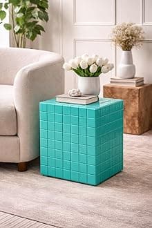 Brown Art SHOPPEE Tiled Cube Accent Bedside Table Coffee Stand Home Storage Organizer for Living Room Bedroom () (Green)
