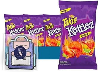 Lavinia Essentials Bundle: 6-Pack of Kettlez Fuego Sharing Size Bag, Hot Chili Pepper Rolled Tortilla Chips 9.9 oz Bag + 1 Utility Prop