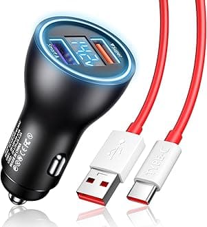 Askubsku Car Charger 80W For Oneplus 11 10 Pro Supervooc Car Charger Dual Usb Adapter Led Display Warp Charger 65W For Oneplus Pad 10T Nord 9 Pro 8 7T 6 6T 5 5T Buds Pro With 3.3Ft Usb C Cable - Black
