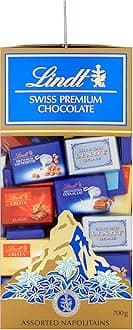 Lindt Swiss Assorted Napolitains – 700g Gift Box – Chocolate Selection – Milk, Dark & White Mini Bars for Sharing