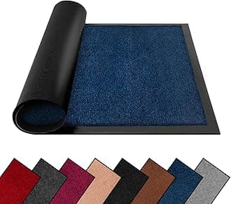 FB FunkyBuys Washable Dirt Trapper Door Mats Indoor & Outdoor, Heavy Duty Non Slip Doormats, Rubber Backed Floor Mat, Super Absorbent Front Door Mat, Entrance Rug (Dark Blue-Plain, 60cm x 120cm)