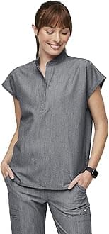 FIGS Rafaela Oversized Scrub Top for Women — Mandarin Collar, Shirttail Hem, 3 Pockets, 4-Way Stretch