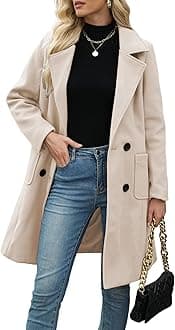 Women Winter Wool Blend Camel Mid-Long Coat Notch Double-Breasted Lapel Jacket Outwear