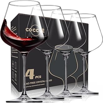 Red Wine Glasses Set of 4, Hand Blown Italian Style Crystal Burgundy Wine Glasses, Lead-Free Premium Clear Glass [23 oz/650ml，4 Pack ]
