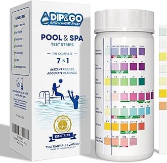 DIP & GO 7-in-1 Spa & Hot Tub Test Strips 125 Count Pool Test Kit for Hardness, pH, Alkalinity, Free Chlorine, Total Chlorine, Total Bromine, Calcium Hardness, Cyanuric Acid