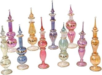 Egyptian perfume bottles, Perfume making kit, Decorative perfume bottles, Set of 30 Decorative Vials, Each 4" High (12cm), Assorted Colors