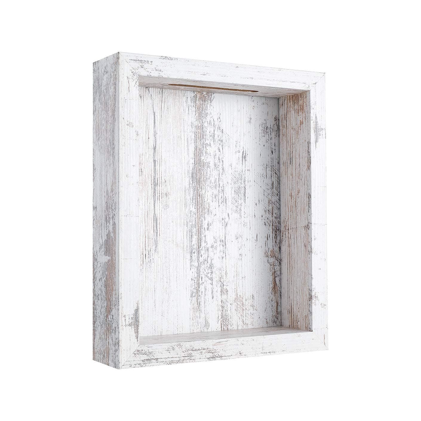 8x10 Shadow Box Display Case - Top Loading Wood Memory Box Frame -Real Glass Front - Showcase for Ticket Stubs, White