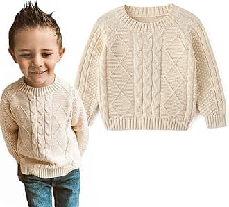 Baby Boys' Girls' Cable Knit Sweater Long Sleeve Solid Pullover Toddler Crew Neck Fall