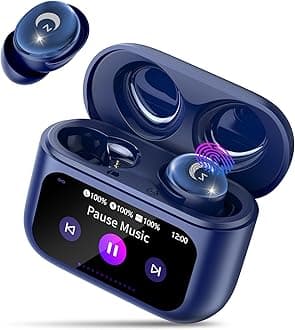 Wireless Earbuds with Smart Touch Screen, Mini Sleep Earbuds Bluetooth 5.4 Headphones In Ear with Noise Cancelling Mic, 48H Bass Stereo Ear Buds, 5 EQ Modes/IP7 Waterproof Earphones Blue