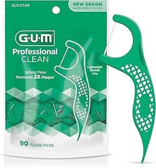 GUM Professional Clean Floss Picks - Extra Strong Shred-Resistant Floss, Easy Grip Handle - Dental Flossers for Adults - Fresh Mint Flavor, 90 Count