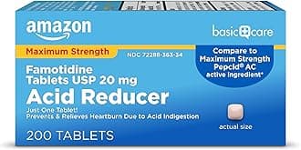 Maximum Strength Famotidine Tablets 20 mg, Acid Reducer for Heartburn Relief, Prevents & Relieves Acid Indigestion, Heartburn Medicine, 12 Hour Protection, 200 Count