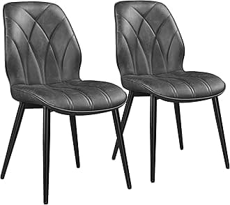 Yaheetech Dining Chairs Set of 2 Modern Faux Leather Dining Room Chairs with Petal Accented Back and Sturdy Metal Legs Padded Kitchen Chair for Dining Room, Kitchen and Bedroom, Dark Gray