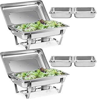WILPREP Chafing Dish Buffet Set, 2 Pack 9L Chafers for Catering with 2 Full & 4 Half Size Pans Lids Foldable Frames Fuel Holders, Stainless Steel Food Warmers for Parties Buffets Banquets Dinners
