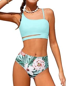 Queenstyle Girls Swimsuits Bikini Set Kids Cutout Bathing Suit Bikini Top Two Piece Girls' Swimwear