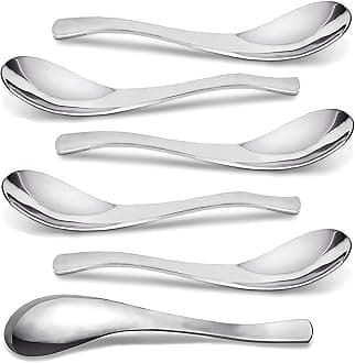 AOOSY Soup Spoons,Stainless Steel Korean Spoons Asian Soup Spoon, 6.3 Inches Heavy Duty Thick Short Handle Stainless Steel Ramen Spoon for Soup Cereals, Set of 6