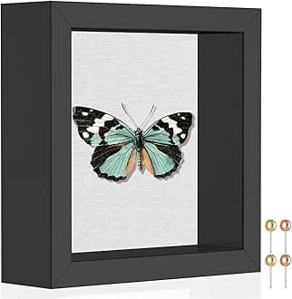 Califortree 5x5 Small Shadow Box Picture Frame with Soft Linen Back - Push Pins Included, Memory Shadow Box Display Case, Black
