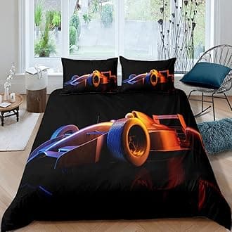 Loussiesd 3D Car Bedding Set Kids Boys Teens Extreme Sport Duvet Cover Speed Racing Car Comforter Cover Cool Automobile Style Bedspread Cover,Room Decor 3Pcs Bedding Double Size